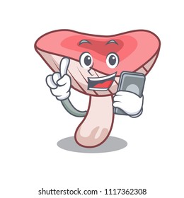With phone russule mushroom character cartoon