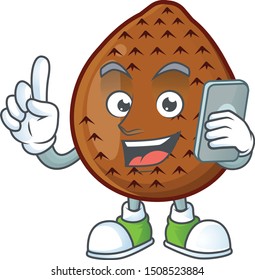 With phone salak fruit cartoon character with mascot