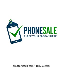 Phone sale vector logo template. This design use tag or label. Suitable for sell, buy smart device.