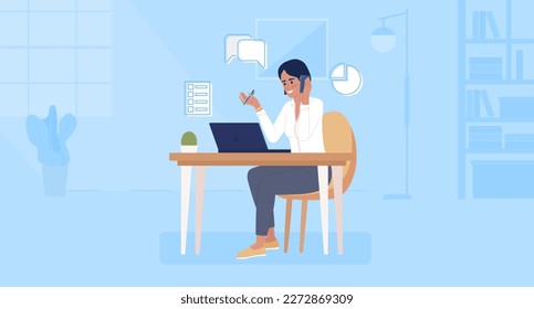 Phone sales rep flat color vector illustration. Salesperson making calls to customers. Cellphone salesman. Hero image. Fully editable 2D simple cartoon character with office open space on background