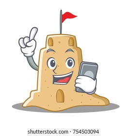 With phone sandcastle character cartoon style