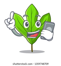 With phone sassafras leaf isolated in the character