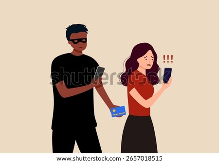 Phone scam concept vector illustration. Online dating scam on smartphone in flat design.