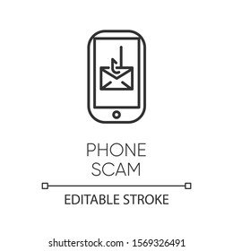 Phone Scam Linear Icon. Communications Fraud. One-ring Trick. Smishing, SMS Phishing. Telephone Scamming. Thin Line Illustration. Contour Symbol. Vector Isolated Outline Drawing. Editable Stroke