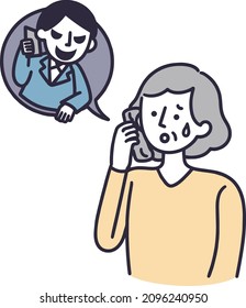 phone scam oleo scam senior female simple illustration