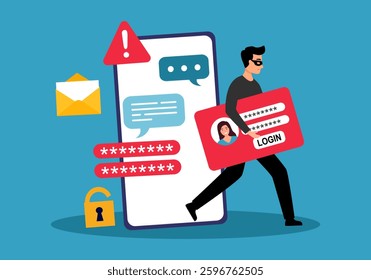 Phone scam and smartphone fraud concept. Hacker attack on smartphone vector illustration.