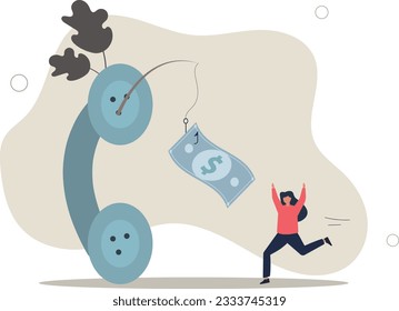 Phone scam, telephone call lying about fake investment, fraud to steal money from victim, financial crime concept.flat vector illustration.