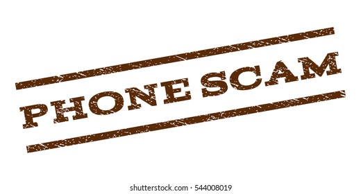 Phone Scam watermark stamp. Text caption between parallel lines with grunge design style. Rubber seal stamp with dirty texture. Vector brown color ink imprint on a white background.