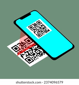 Phone Scan QR Isometric illustration