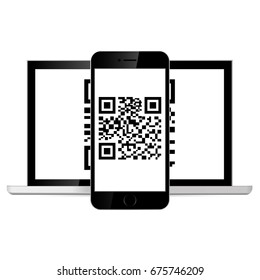 Phone scanned QR code. isolated on white background. Vector illustration. Eps 10.