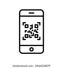 Icono de código QR de escaneo de teléfono. Ilustración vectorial de contorno de escáner de código qr para smartphone aislada sobre fondo blanco.