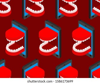 Phone is screaming pattern seamless. Smartphone with an open mouth swears background. Angry gadget vector illustration texture