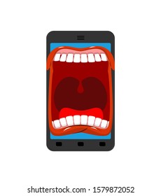 Phone is screaming. Smartphone with an open mouth swears. Angry gadget