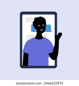 Phone screen with anonymous man  fraud. Fake texting chat message cyber scam. Technology, security, data hacking concepts. Flat vector character design illustration isolated on background.