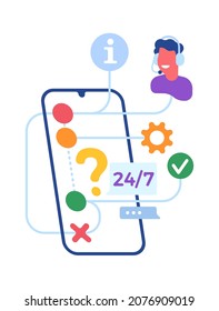 Phone screen with customer support messages. Nonstop problem solving service