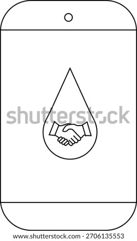A phone screen displays a handshake within a water droplet