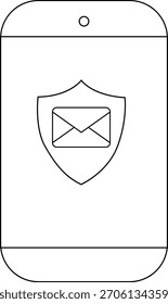 A phone screen displays a shield with an email envelope icon indicating secure communication