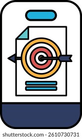 A phone screen displays a target with arrows pointing to it. The target is surrounded by a circle