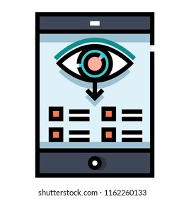 Phone screen with eye icon and down arrow vector illustration in line color design