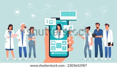 Phone screen with faceless therapist on chat in messenger and online consultation. Online medical advise, consultation service and telemedicine. Cartoon flat illustration