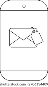 Tela de telefone com um envelope com um ícone de etiqueta de preço