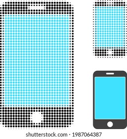 Phone screen halftone dotted icon. Halftone pattern contains round points. Vector illustration of phone screen icon on a white background.