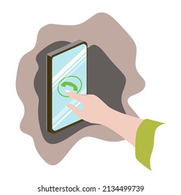 The phone screen and the hand.Calling a subscriber on the touch screen. .Vector illustration.