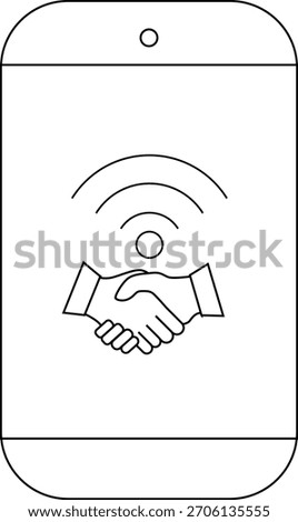 Phone screen handshake icon with WiFi signal