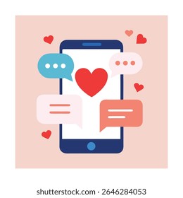Phone Screen with Heart Chat Message Notification