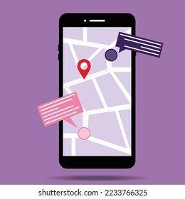 phone screen map screen gps location navigation pointer app tracking navy blue Background Vector Illustration
