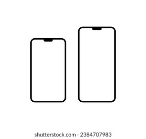 Phone screen mockups. Silhouette, blank phone screens layout, phone screen. Vector icons