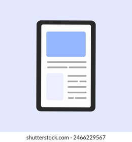 Phone screen with new article. Technology, social media post, communication, information, networking concept. Flat vector design isolated illustration.