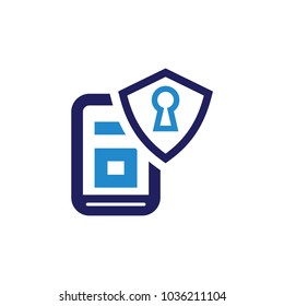 Phone screen with shield icon template logo design.