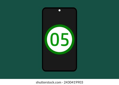 Ein Telefonbildschirm mit der Nummer fünf in einem Kreis auf grünlichem Hintergrund 