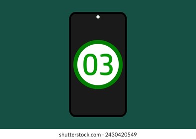 Una pantalla de teléfono que muestra el número tres dentro de un círculo aislado sobre un fondo verdoso 