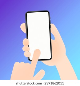 Phone screen template. Flat, phone in hands, phone screen mockup, blank screen template. Vector illustration