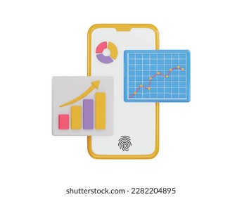 phone screen that has a chart and graph icon 3d rendering vector illustration