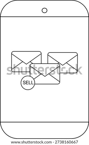 A phone screen with three email icons one labeled SELL