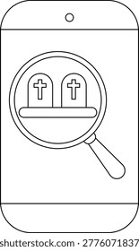 Phone screen two graves magnified by a lens