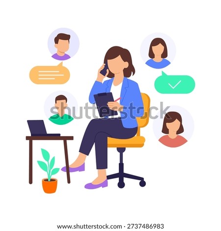 Phone Screening Calls, conducting preliminary candidate evaluations, Flat vector character illustration