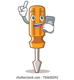 With phone screwdriver character cartoon style