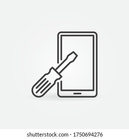 Phone with with Screwdriver outline icon - smartphone repair linear vector concept symbol