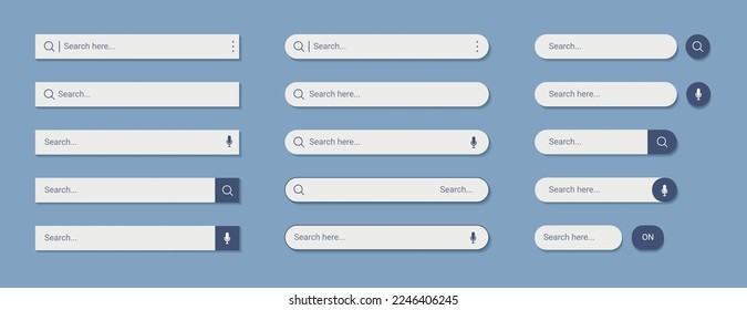 Phone search bar. Internet finding form with button and link. Website UI. Cursor in online browser. Click on address information. Interface elements set. Vector design tidy template