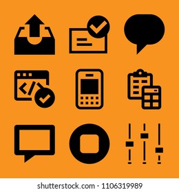 phone, search, wheel, memo, app and messaging icon vector set. Flat vector design with filled icons. Designed for web and software interfaces