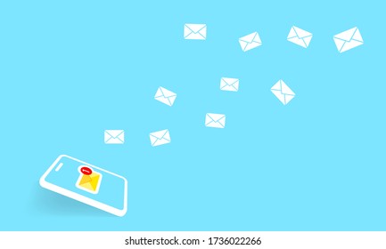 Phone send mail. A new message icon flat on isolated background. EPS 10 vector.