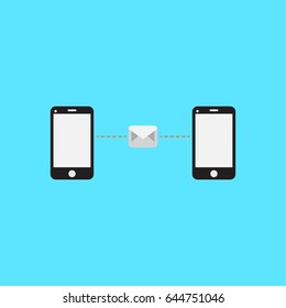 Phone is sending email. Phone is sending message. flat design. vector illustrator.