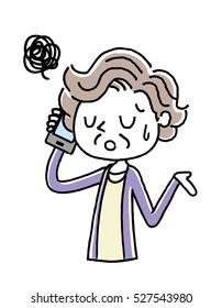 Phone: Senior woman, sorry, disappointed