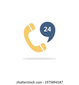 Phone service 24 hours. Support and service. Icon with shadow. Commerce glyph vector illustration