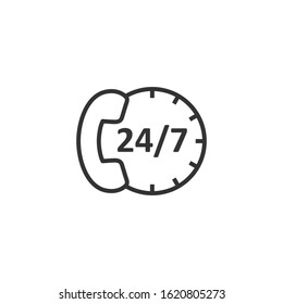 Phone service 24/7 icon in flat style. Telephone talk vector illustration on white isolated background. Hotline contact business concept.