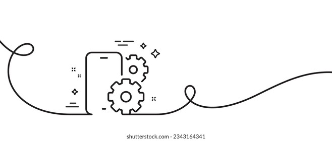 Phone service line icon. Continuous one line with curl. Smartphone app sign. Cellphone mobile device symbol. Phone service single outline ribbon. Loop curve pattern. Vector